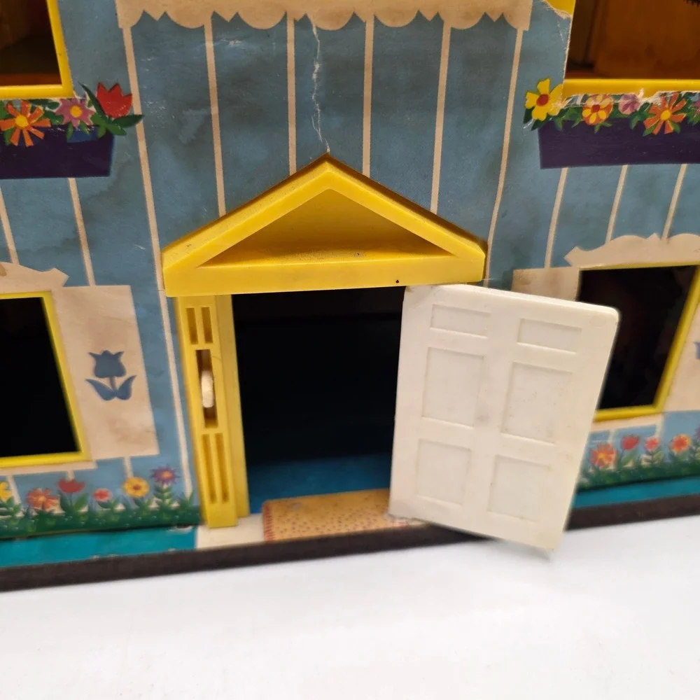 Fisher Price Play Family House 952 Vintage Blue Yellow Dollhouse Working Bell
